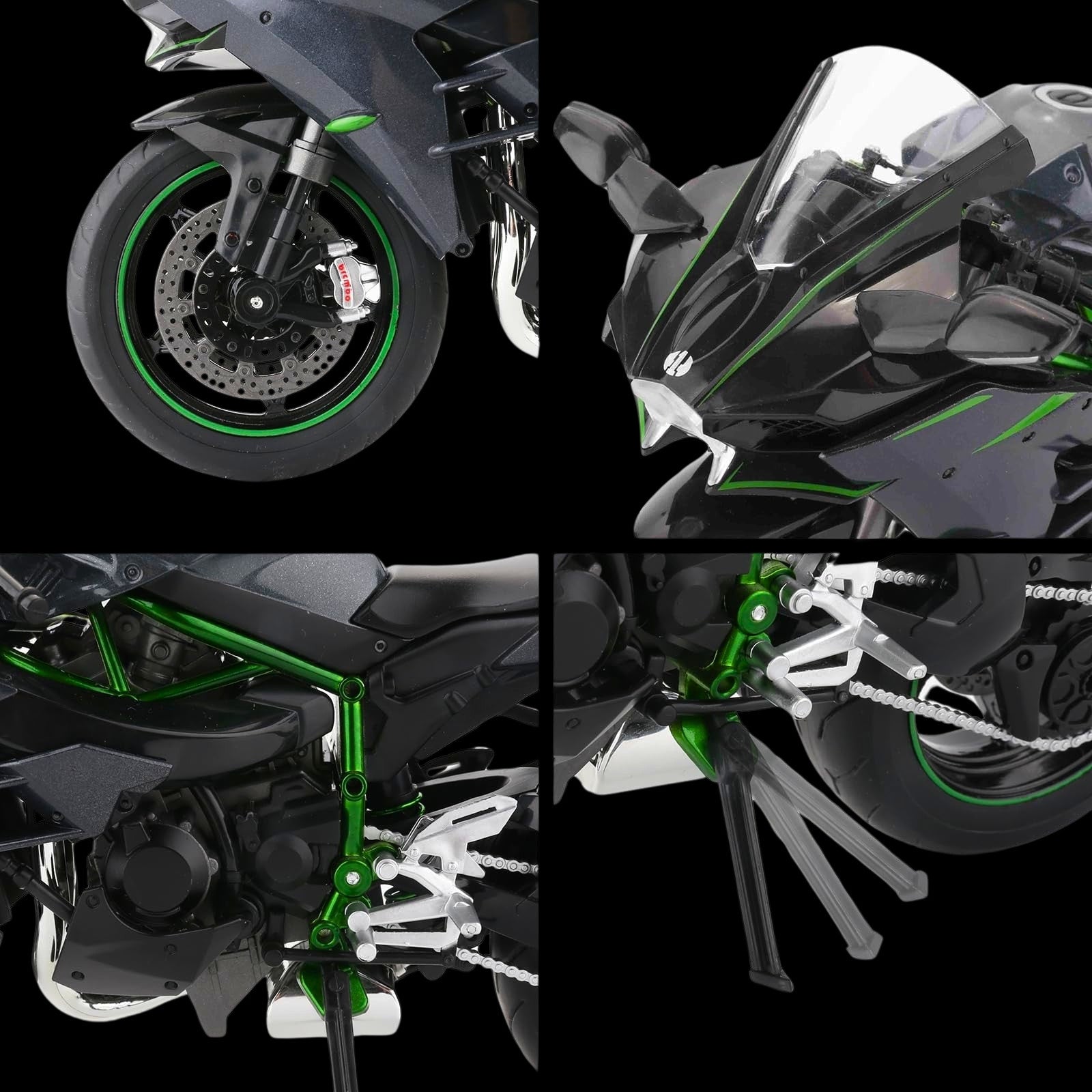 1: 9 Skala Kawasaki Ninja H2R -Modell - mit Aufhängung und freien Rollrädern