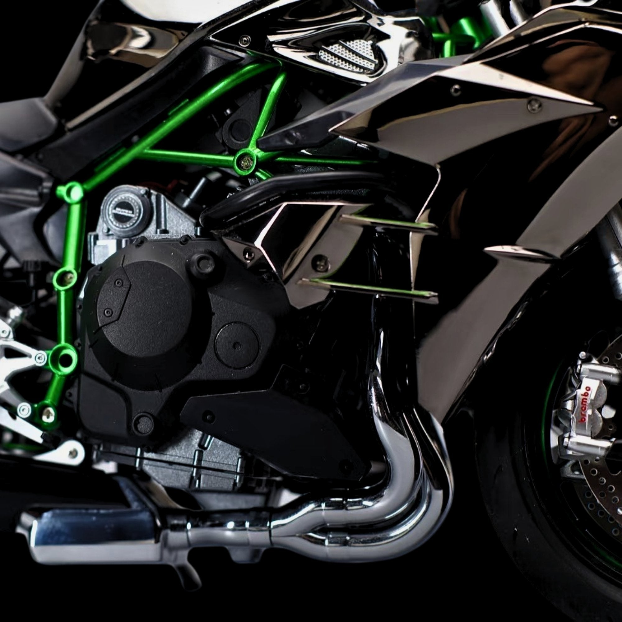 1: 9 Skala Kawasaki Ninja H2R -Modell - mit Aufhängung und freien Rollrädern