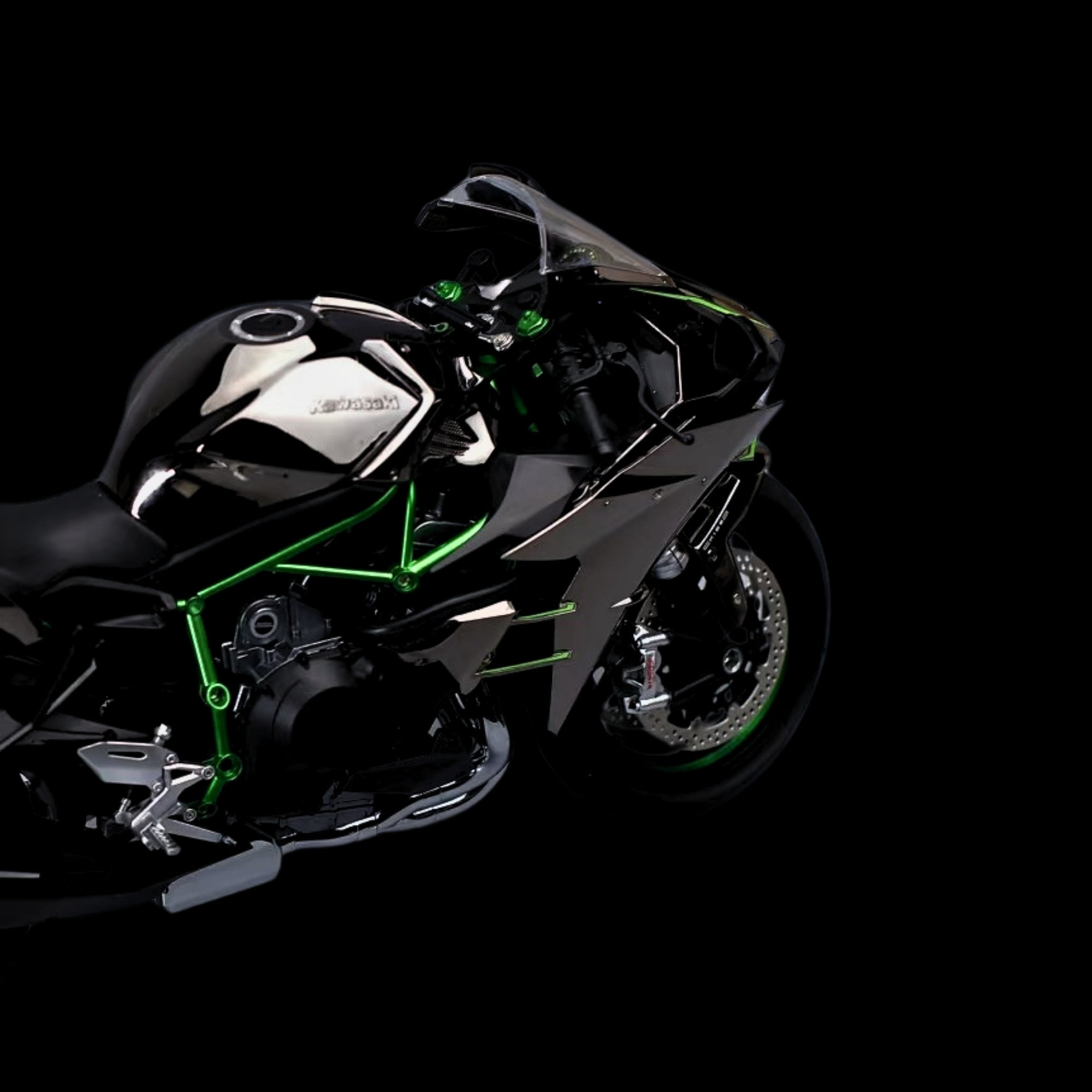 1: 9 Skala Kawasaki Ninja H2R -Modell - mit Aufhängung und freien Rollrädern