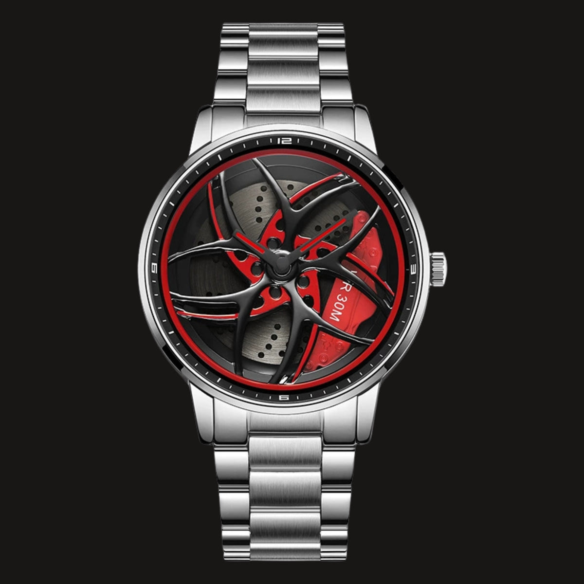 RevolveX Racing Wheel Quartz Watch – 3D Rotating Alloy Dial