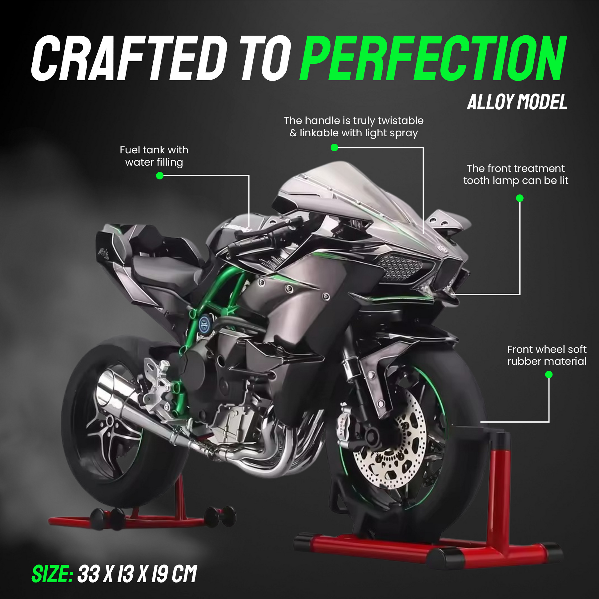 1:6 Scale Kawasaki Ninja H2R Model - Simulated Ignition, Spray, and Sound Effects