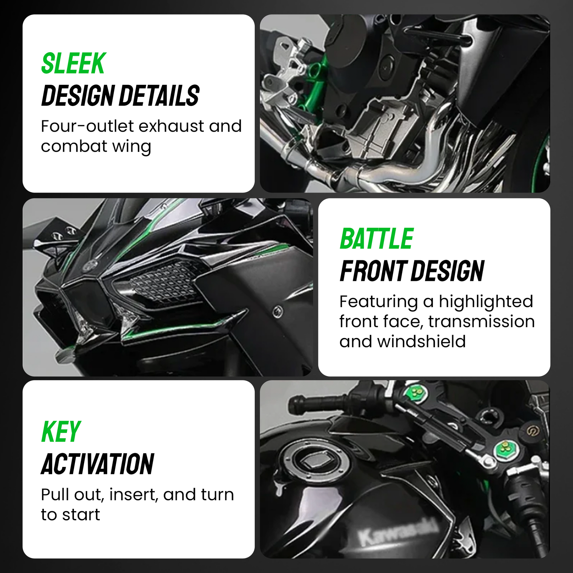 1:6 Scale Kawasaki Ninja H2R Model - Simulated Ignition, Spray, and Sound Effects