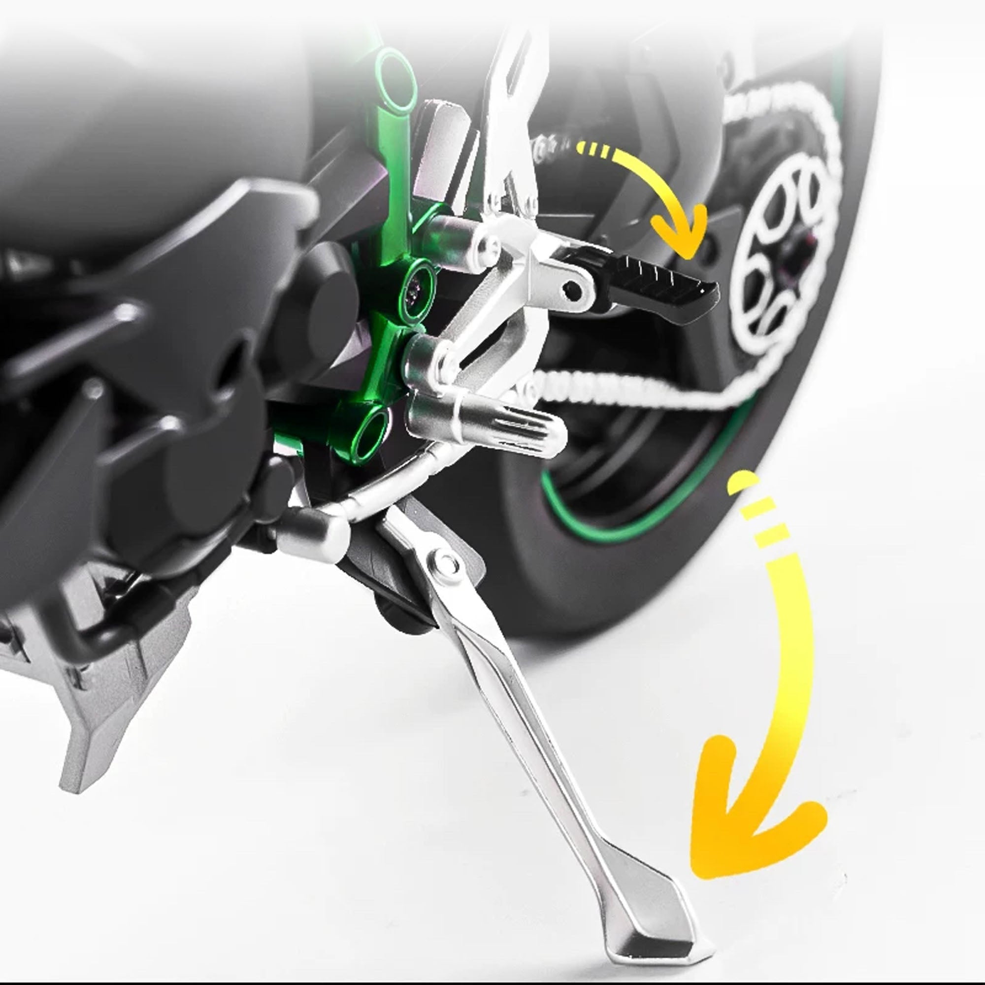 Kawasaki Ninja H2R 1:6 Scale Model with Foldable Footrest - Functional footrest can be folded down or retracted, enhancing the model's realism.-Luma